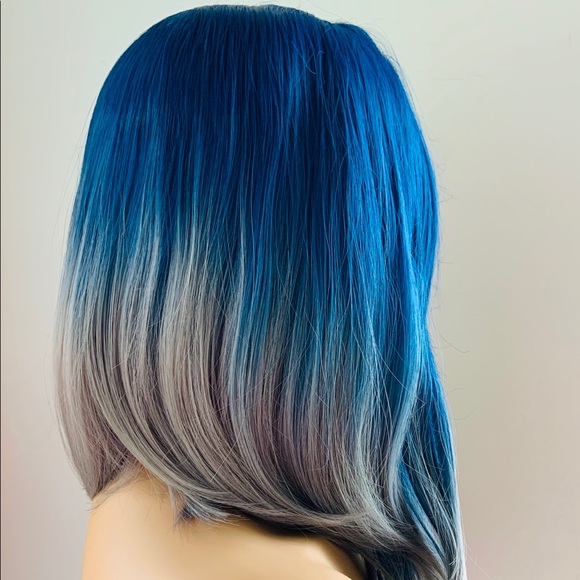 Angled Blue Grey 13x2.5 Synthetic Lace Front Wig - Picture 4 of 12